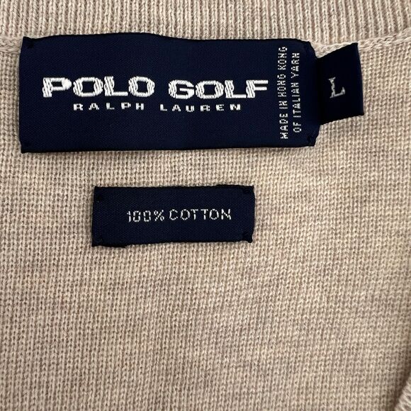 Vintage Polo Ralph Lauren Men's L Golf Tan Brown 100% Cotton Sweater Vest Preppy - Picture 3 of 8